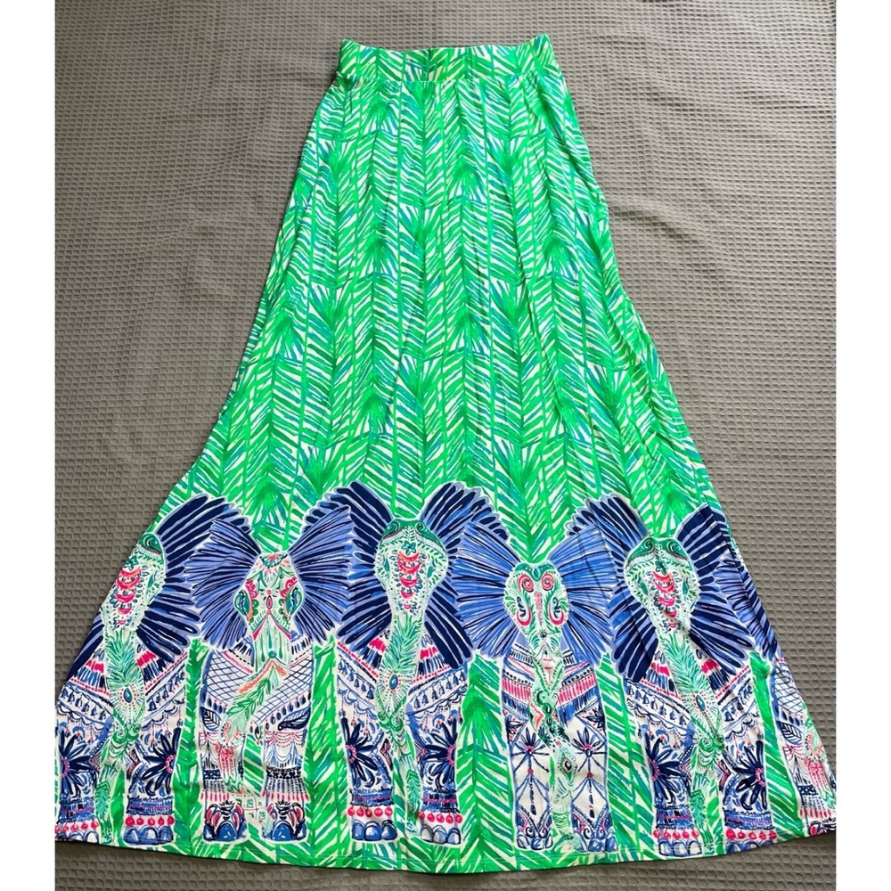 Lilly Pulitzer Ruari Maxi Skirt XXS Women’s Elephant Palm Print Green Stretch